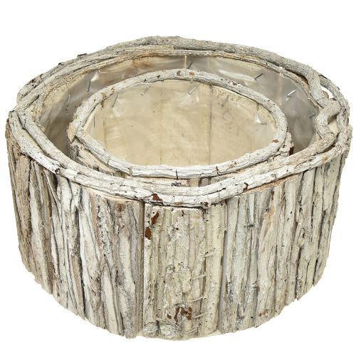 Artikel Pflanzkasten Holz Rund Rinde Natur Weiß 26/18cm Set aus 2St