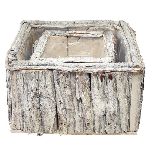 Artikel Pflanzkasten Holz mit Rinde Natur Weiß 17/24cm Set aus 2St
