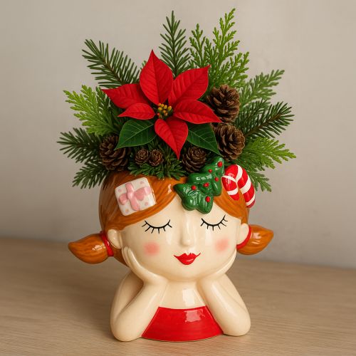 Artikel Pflanzkopf Keramik Mädchen Deko Übertopf Weihnachten H17cm