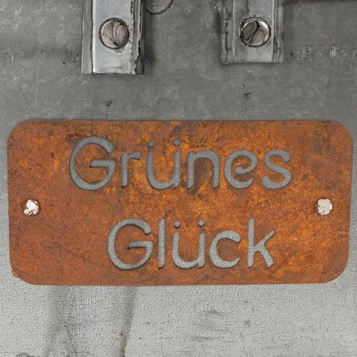 Pflanzkorb aus Metall mit Gravur „Grünes Glück“, ca. 40×15 cm, Silbern-Rostfarben | Floristik24.at