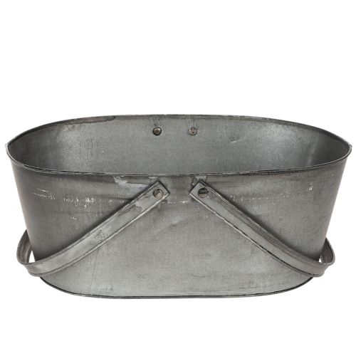 Pflanzkorb aus Metall mit Gravur „Grünes Glück“, ca. 40×15 cm, Silbern-Rostfarben | Floristik24.at