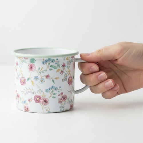 Pflanztasse Emaille Metall Weiß Ø9,5cm mit Rosenmotiv | Floristik24.at
