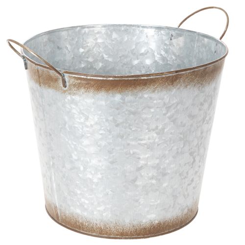 Pflanztopf aus Metall mit Griffen Ø26cm H25,5cm Silber-Rostfarben