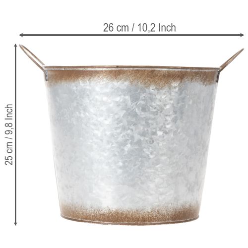 Pflanztopf aus Metall mit Griffen Ø26cm H25,5cm Silber-Rostfarben | Floristik24.at