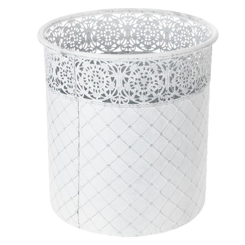 Pflanzgefäß aus Metall mit Spitzenmuster, 3er-Set, Weiß/Silbern, Ø 29,5/25,5/20 cm, H 28/25,5/23,5 cm | Floristik24.at