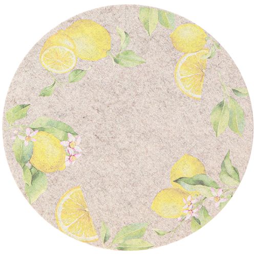 Floristik24 Platzdeckchen Rund Grau Filz Sommer Zitrone 31cm 2 St