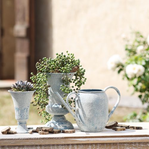 Floristik24 Pokalvase Kelch Design Antik Weiß Blau Ø16,5cm H24cm