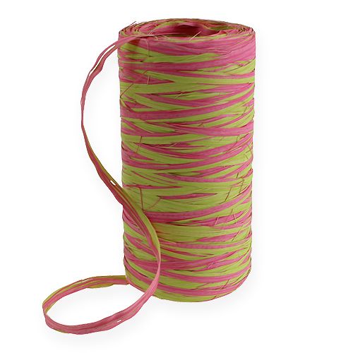 Floristik24 Raffia-Band Bicolor Apfelgrün-Rosa 200m