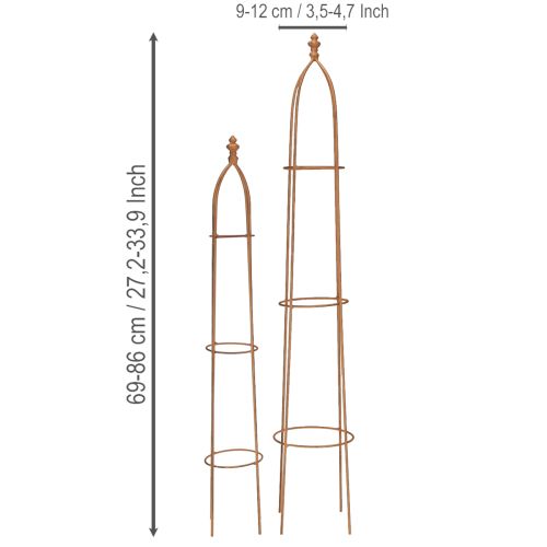 Rankhilfe aus Metall in Rost-Optik, Obelisk-Form, 69 cm und 86 cm, Set 2 Stück | Floristik24.at
