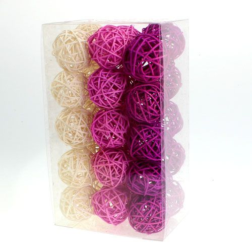 Floristik24 Rattanball Flieder, Lila, gebleicht Ø4,5cm 30St