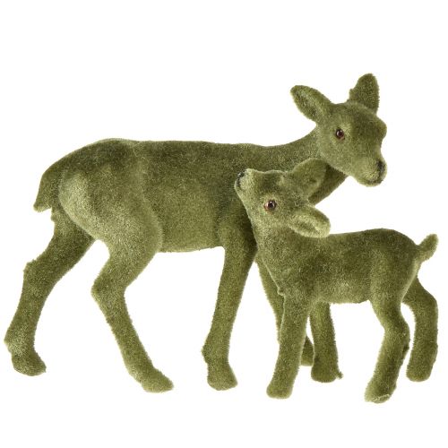 Floristik24 Reh Dekofiguren Weihnachten Grün beflockt Reh mit Kitz im Set H9/5,5cm 4 St