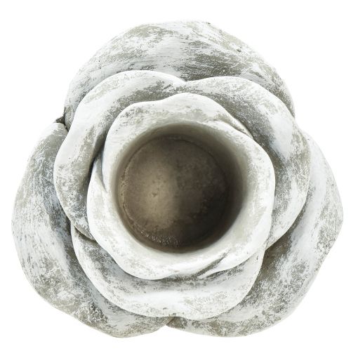 Artikel Rose Grabdeko Tischdeko Kerzenhalter Grau Weiß Ø14cm H7cm