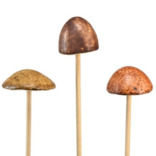 Floristik24 Rustikale Keramik-Pilze am Stab – Stimmungsvolle Herbstdeko 4cm 6 St