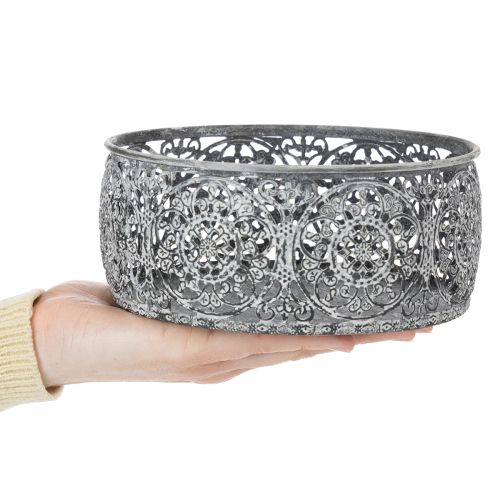 Dekoschale Metall Ø16/19,5/23,5cm Grau-Weiß Florales Muster 3er-Set | Floristik24.at