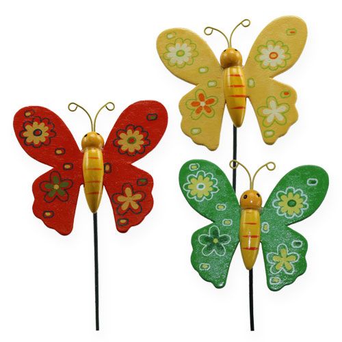 Floristik24 Bunte Schmetterlinge am Stab 7cm 24St