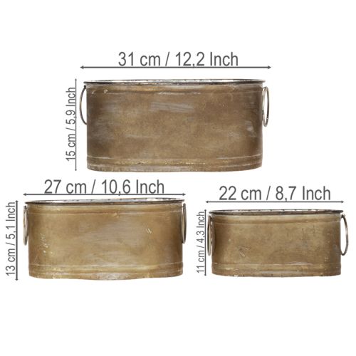 Artikel Set Übertopf Metall Wanne Vintage Retro L22,5cm/27cm/31cm