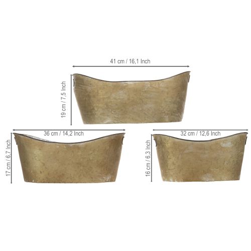 Set Metall-Übertopf Wanne oval 3-teilig L32,5/36,5/41,5cm Kupferfarben/Weiß | Floristik24.at