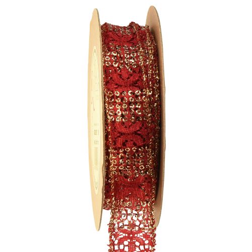 Floristik24 Spitzenband mit Glitter Rot Gold Dekoband Stoff 25mm 15m