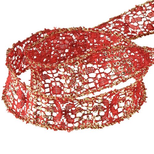 Artikel Spitzenband mit Glitter Rot Gold Dekoband Stoff 25mm 15m