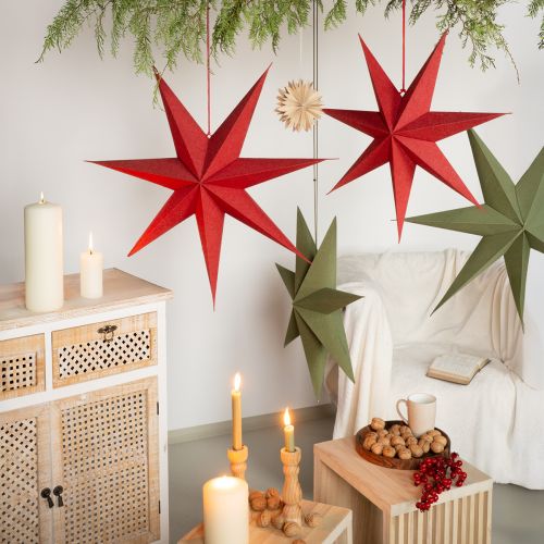 Artikel Stern Deko Lampe Rot Papier Jute zum Hängen 75x20cm