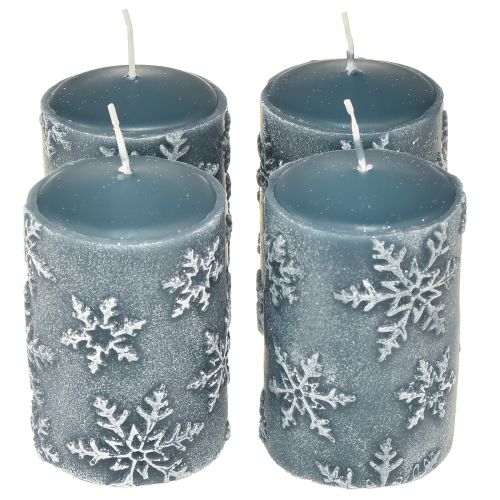Floristik24 Stumpenkerzen Blau Kerzen Schneeflocken 100/65mm 4 St
