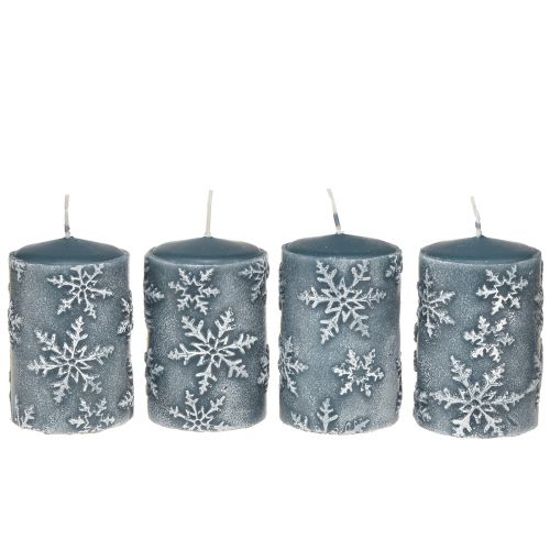 Floristik24 Stumpenkerzen Blau Kerzen Schneeflocken 100/65mm 4 St