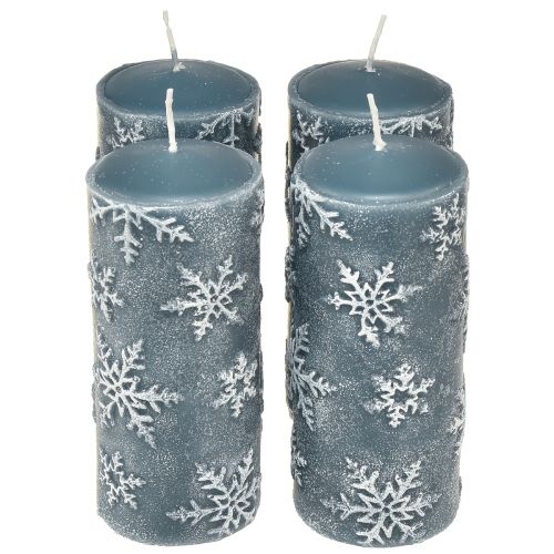 Floristik24 Stumpenkerzen Blau Kerzen Schneeflocken 150/65mm 4 St