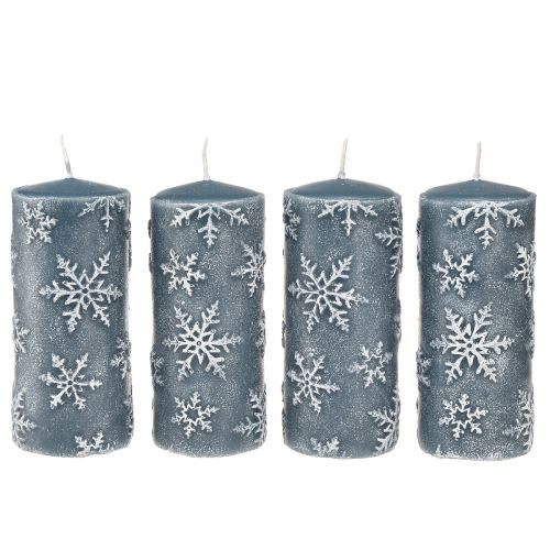 Floristik24 Stumpenkerzen Blau Kerzen Schneeflocken 150/65mm 4 St