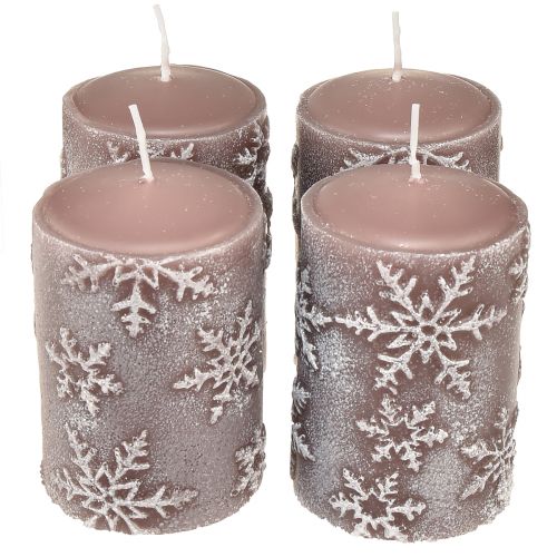 Floristik24 Stumpenkerzen Rosa Kerzen Schneeflocken 100/65mm 4 St