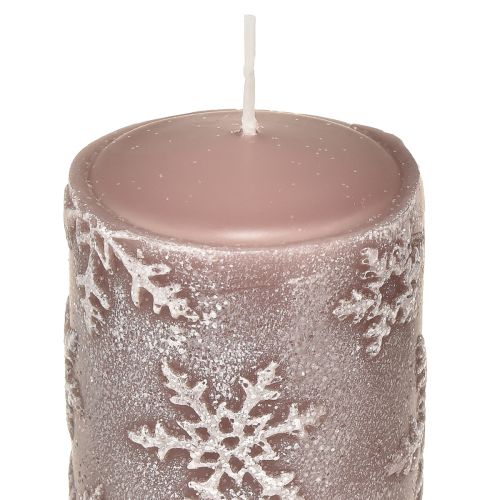 Floristik24 Stumpenkerzen Rosa Kerzen Schneeflocken 100/65mm 4 St