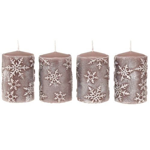 Floristik24 Stumpenkerzen Rosa Kerzen Schneeflocken 100/65mm 4 St