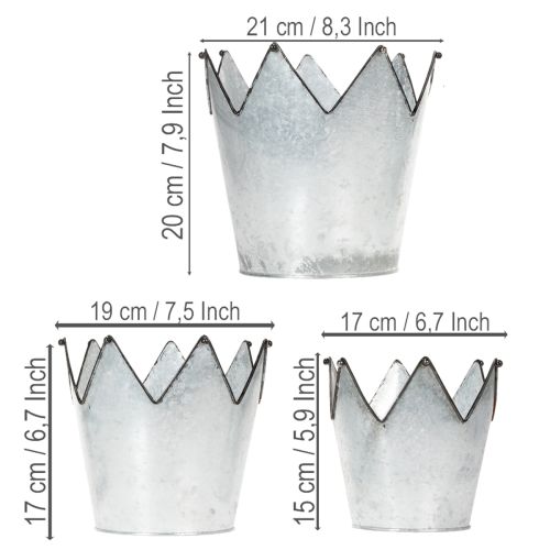 Übertopf-Set aus Metall in Kronenform, Zink, Ø 21,5/19,5/17 cm, 3-teilig | Floristik24.at