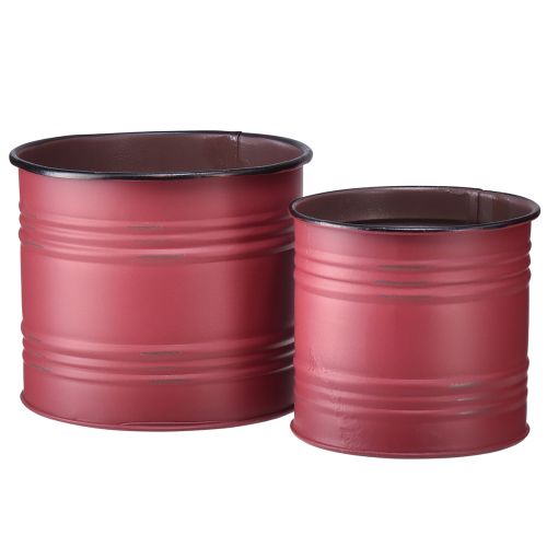 Floristik24 Übertopf Metall Dose Vintage Pflanztopf Rot Braun Ø12/9,5cm Set à 2St