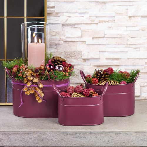 Floristik24 Übertopf Metall oval Pflanztopf Lila 24/21/18cm Set à 3St
