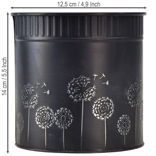 Metall-Übertopf Schwarz mit Pusteblumen-Motiv Ø12,5cm H14cm | Floristik24.at