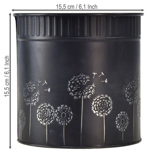 Metall-Blumentopf Schwarz Pusteblumen-Motiv Ø15,5 cm Höhe 15,5 cm | Floristik24.at