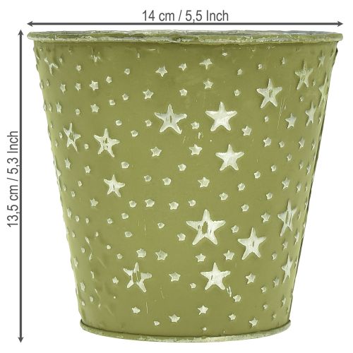 Blumentopf Metall Sternenmuster Ø14cm Grün Silber Innen | Floristik24.at