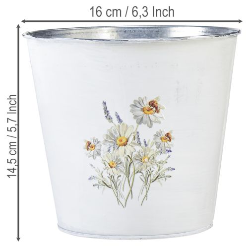 Übertopf Metall Weiß Ø16cm H14,5cm mit Blumen-Motiv | Floristik24.at
