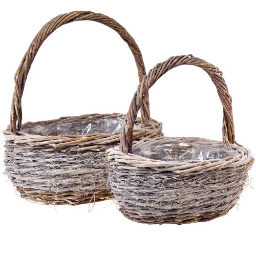 Artikel Weidenkorb mit Henkel Oval Natur Weiß L32/40cm – Set aus 2St