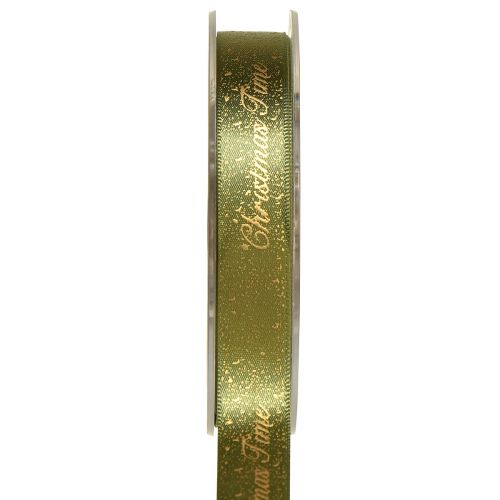 Floristik24 Weihnachtsband Christmas Time Band Grün Gold 15mm 20m