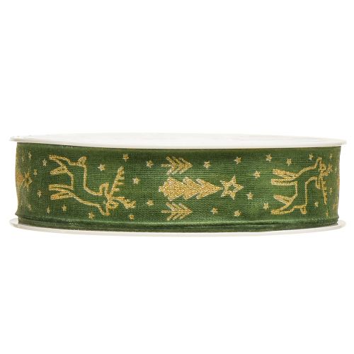 Artikel Weihnachtsband Drahtkante Rentier Grün Gold B25mm L18m