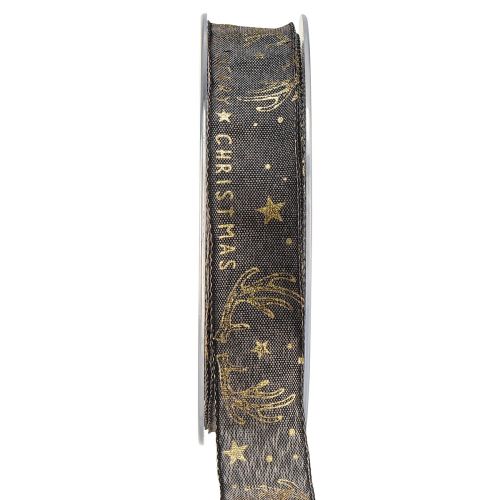 Floristik24 Weihnachtsband Stern Geweih Deko Braun Gold B25mm L15m
