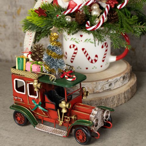 Artikel Weihnachtsdeko Oldtimer mit Geschenken und Zuckerstange auf dem Dach