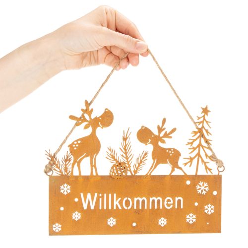 Willkommensschild aus Edelrost mit Rentiermotiv, 22 cm, 2 Stück | Floristik24.at