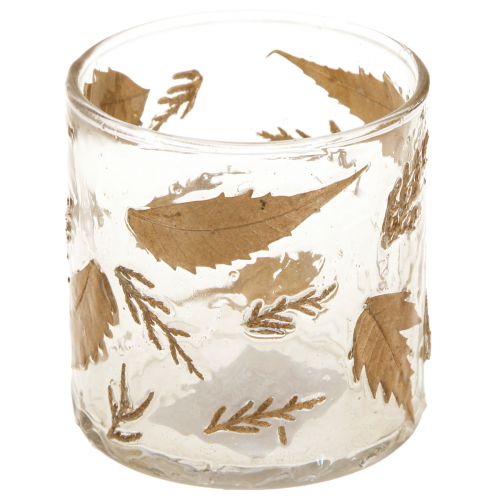 Artikel Windlicht Glas mit goldenen Blättern Ø7,5cm H8,5cm 2St