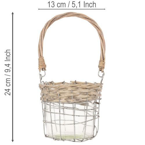 Windlicht Hängedeko Metall, Glas und Weide Ø13 cm, H12 cm, 2 Stück | Floristik24.at