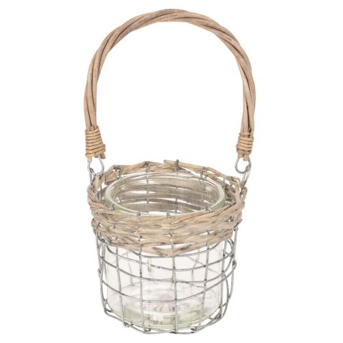 Windlicht Hängedeko Metall, Glas und Weide Ø13 cm, H12 cm, 2 Stück | Floristik24.at