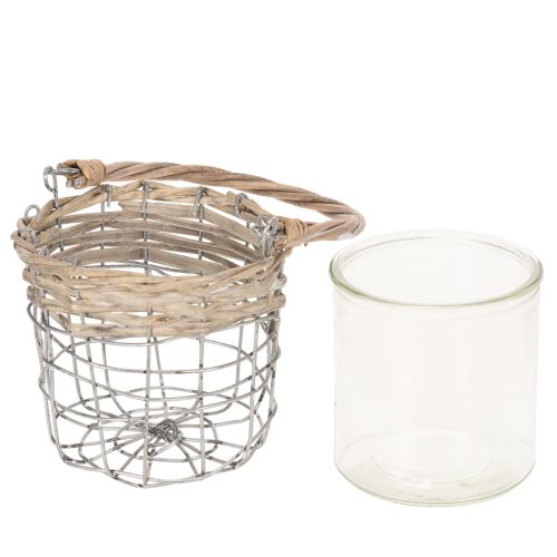 Windlicht Hängedeko Metall, Glas und Weide Ø13 cm, H12 cm, 2 Stück | Floristik24.at