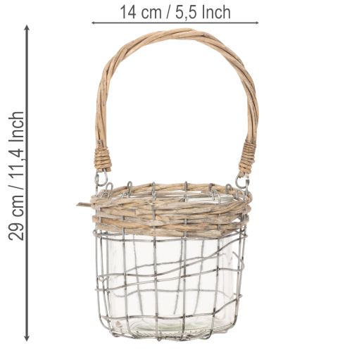 Windlicht zum Hängen aus Glas, Metall und Weide Ø14,5cm im 2er-Set | Floristik24.at