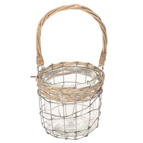 Windlicht zum Hängen aus Glas, Metall und Weide Ø14,5cm im 2er-Set | Floristik24.at